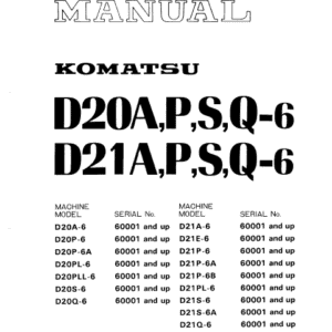 Komatsu D20 & D21 Series Bulldozer Operation & Maintenance Manual PDF (SN 60001-Up)